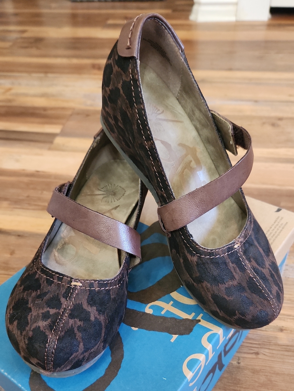 OTBT Leopard Print Mary Jane Flats with Brown Strap